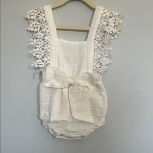 White Lace Baby Romper with Bow